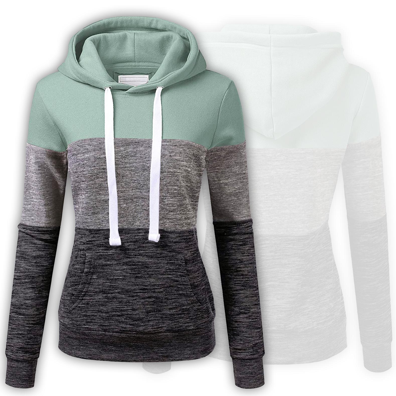 Women Fleece Hoodies Front Green-Grey & Black Hoodie - Image 1